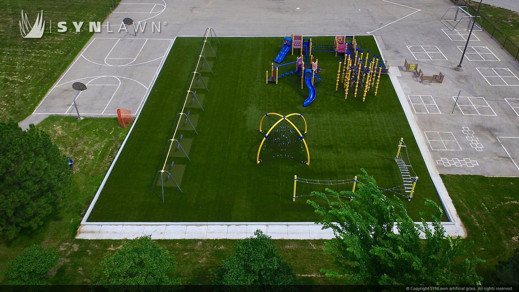 Artificial grass field for school playground