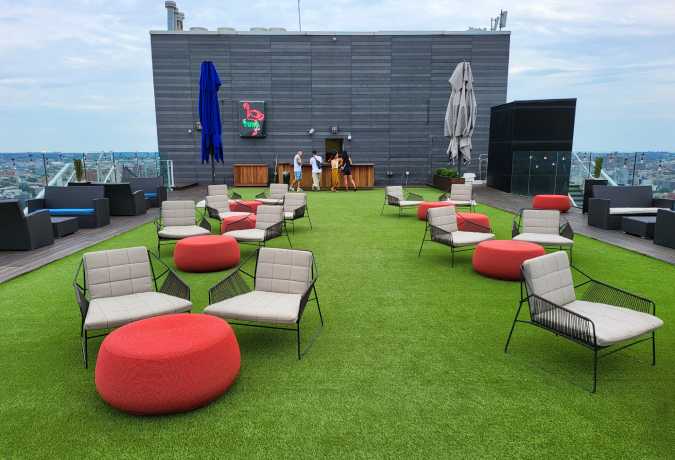 Artificial grass rooftop bar from SYNLawn