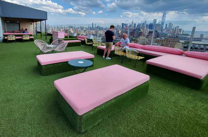 artificial grass roooftop bar