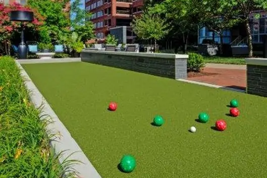 Public artificial grass bocce ball court
