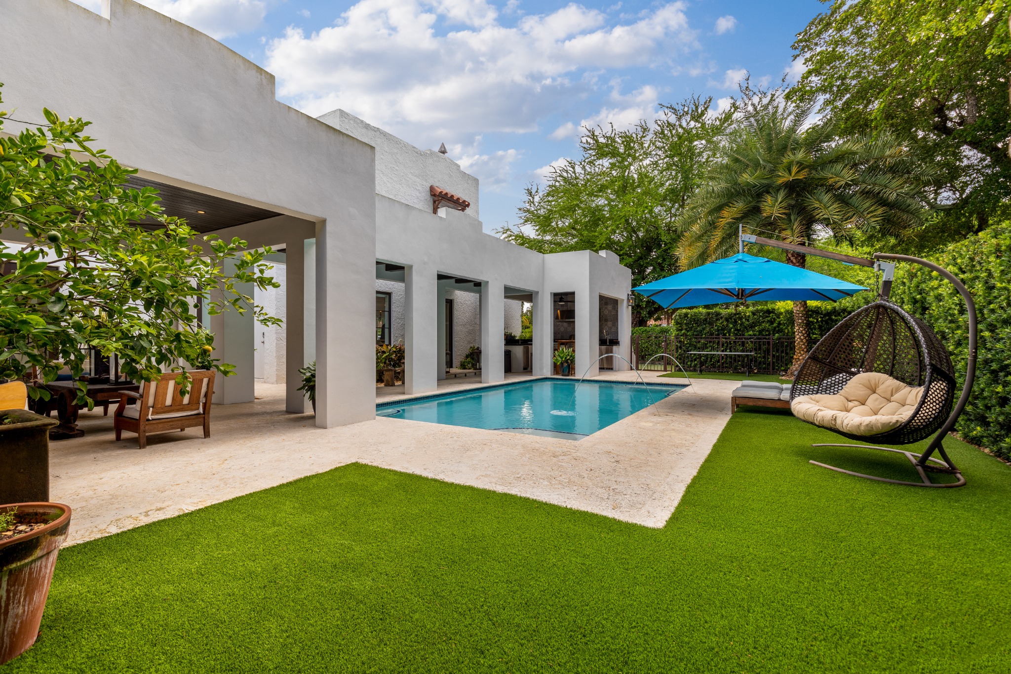 New York Artificial Grass Modern Poolside Backyard